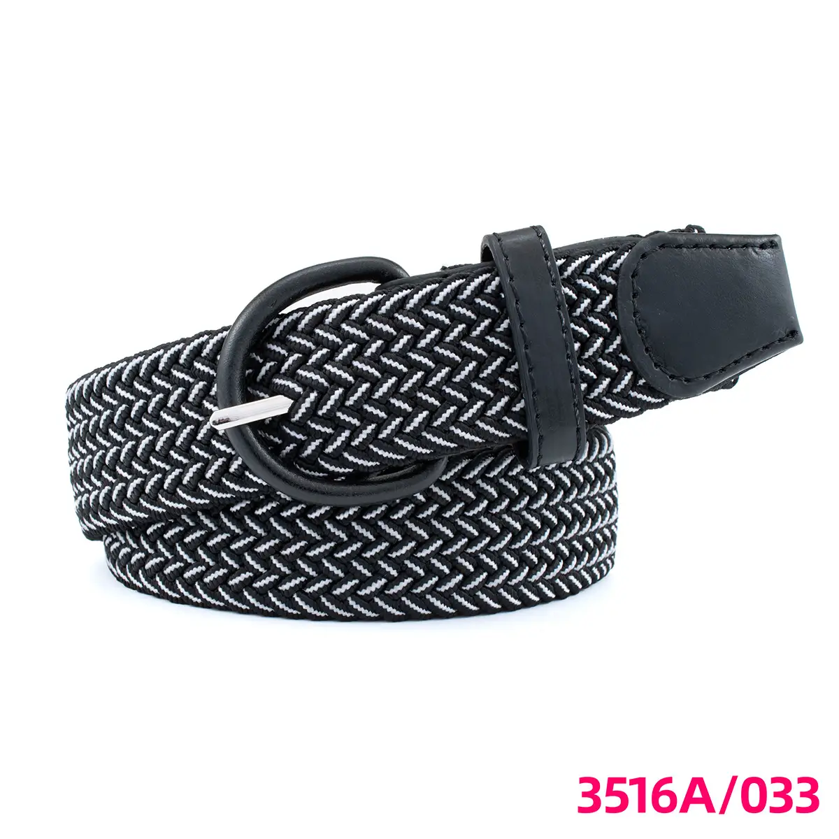 Men's Braided Elastic Belt Black Beige 3516A