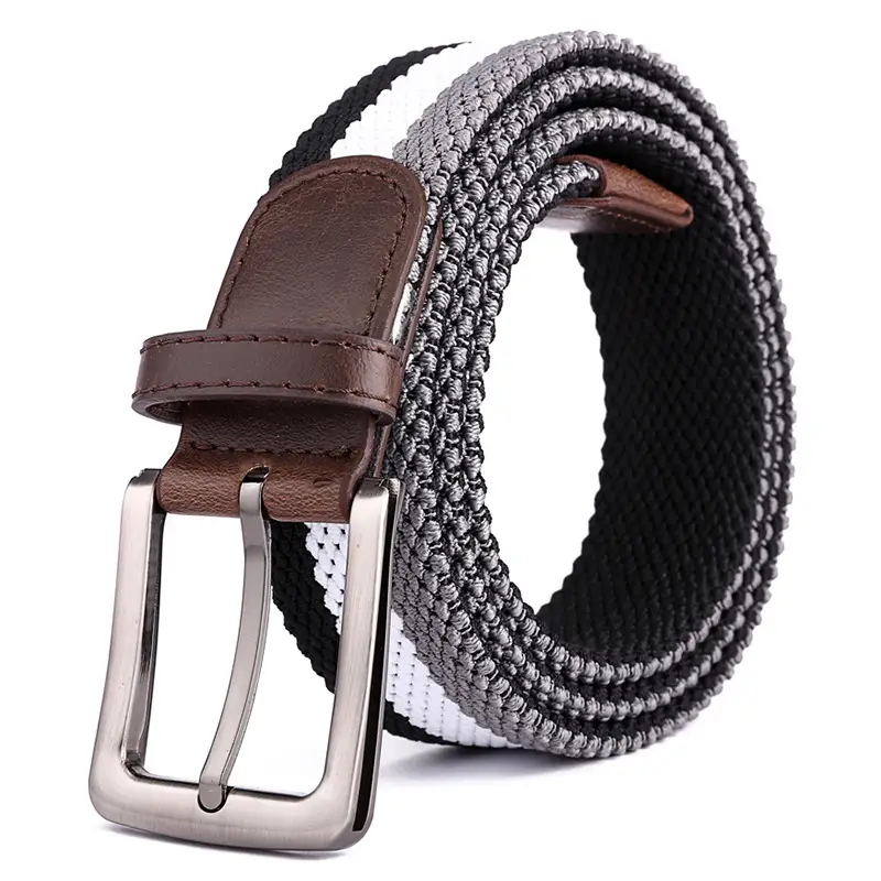 Men's Brown Woven Elastic Belt with Silver Buckle - Image 8