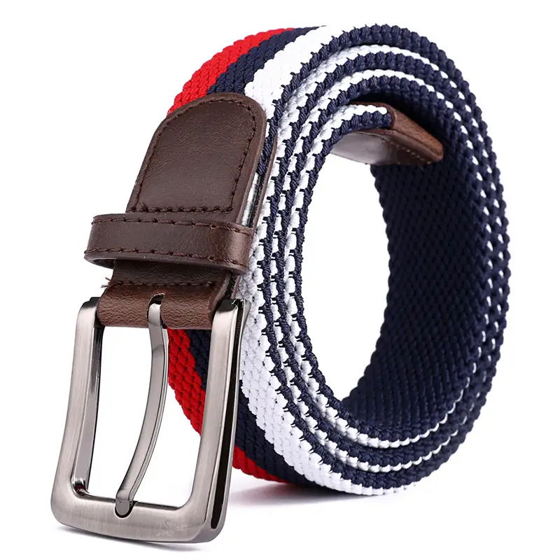 Men's Brown Woven Elastic Belt with Silver Buckle - Image 10