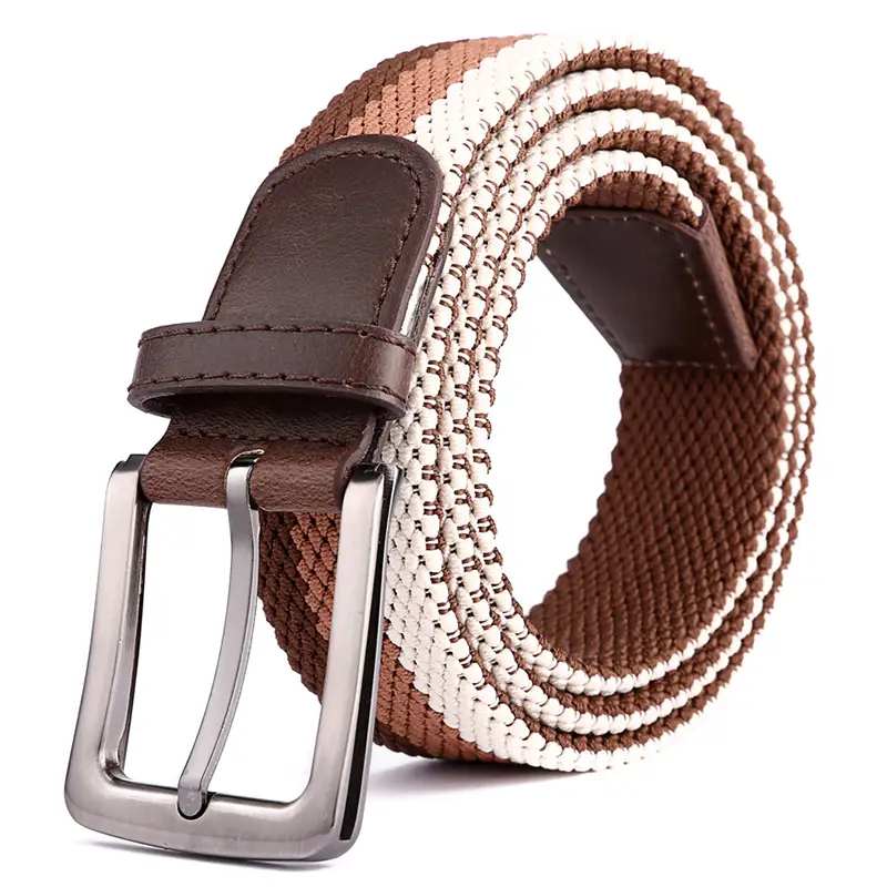Men's Brown Woven Elastic Belt with Silver Buckle - Image 11