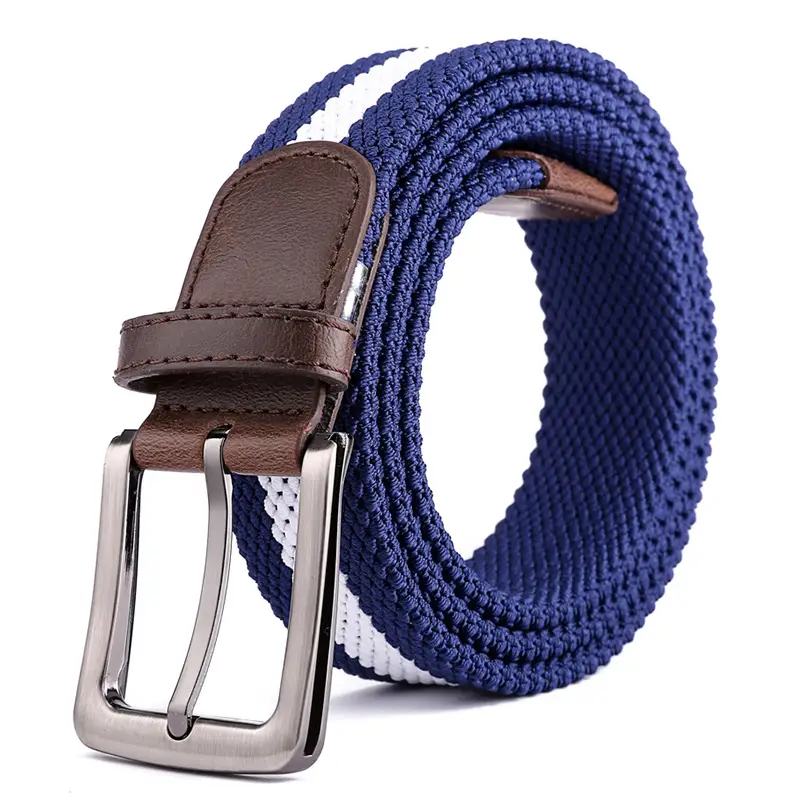 Men's Brown Woven Elastic Belt with Silver Buckle - Image 3