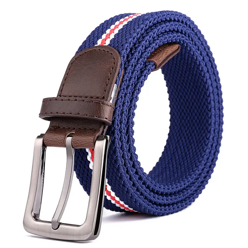 Men's Brown Woven Elastic Belt with Silver Buckle - Image 4
