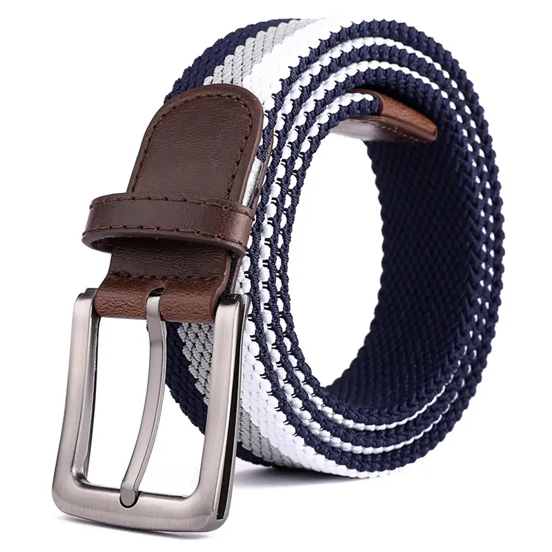 Men's Brown Woven Elastic Belt with Silver Buckle - Image 5