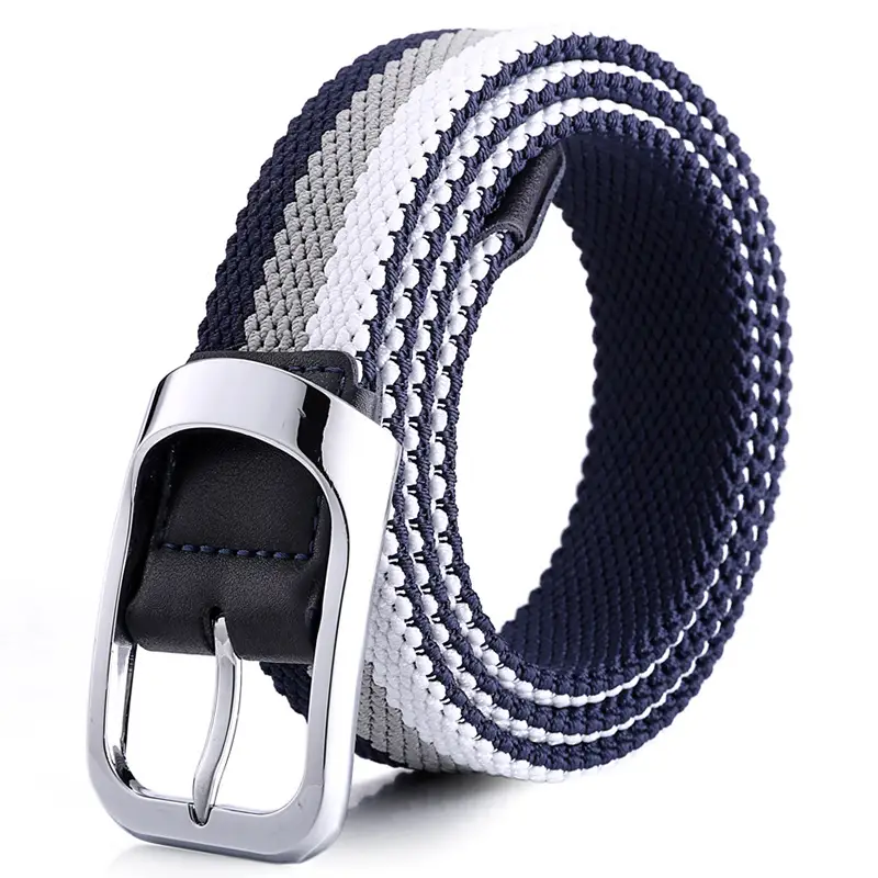 Men Three Color Woven Belt with Silver Buckle - Image 8