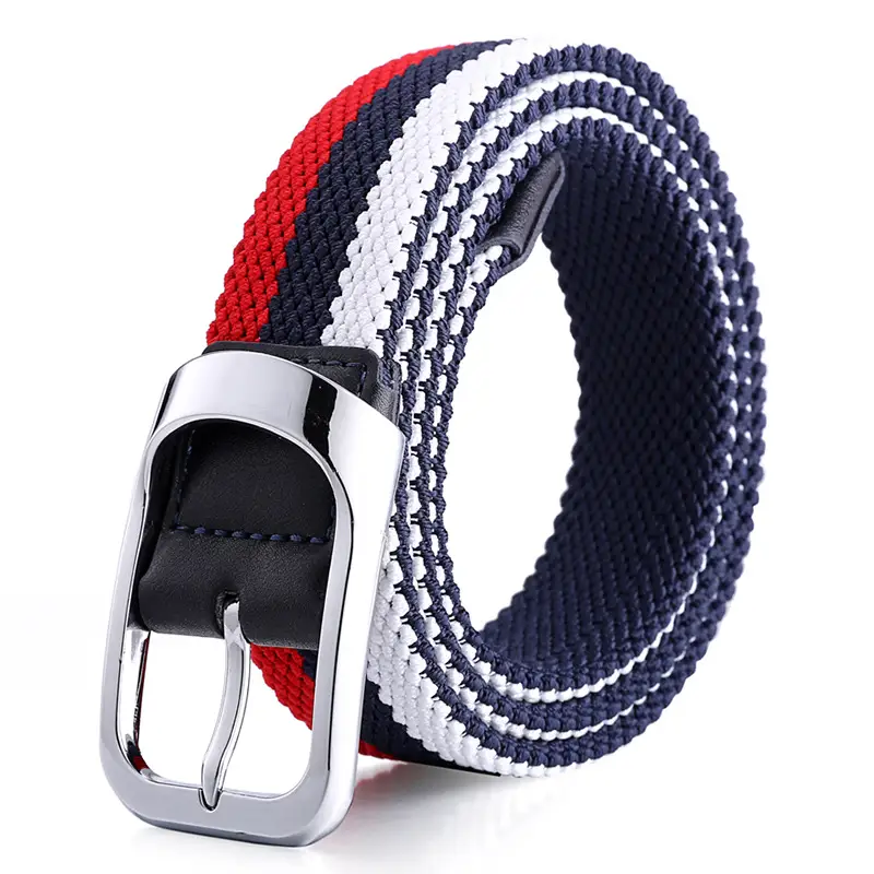 Men Three Color Woven Belt with Silver Buckle - Image 11