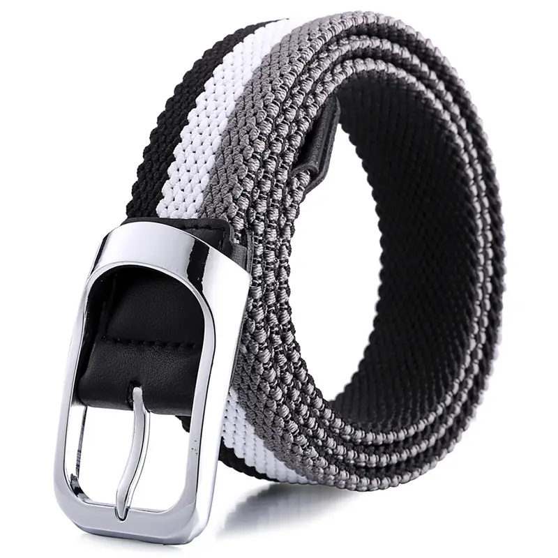 Men Three Color Woven Belt with Silver Buckle