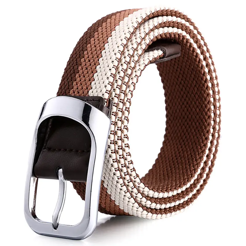Men Three Color Woven Belt with Silver Buckle - Image 2