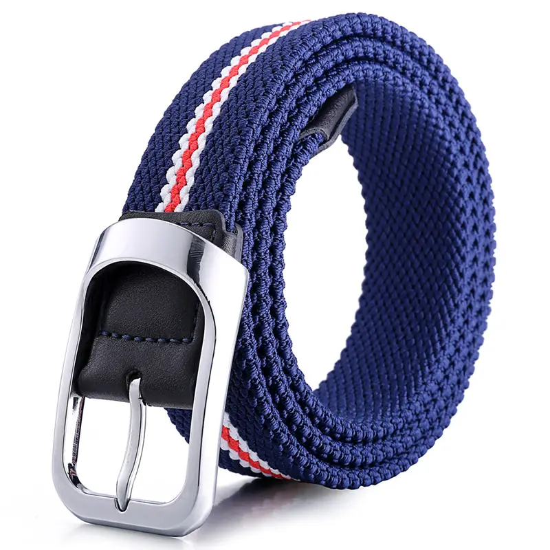 Men Three Color Woven Belt with Silver Buckle - Image 4