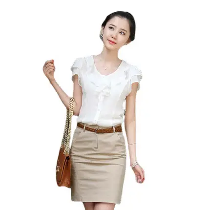 2025 Korean Style Chiffon Ruffled Blouse White Collar - Image 5