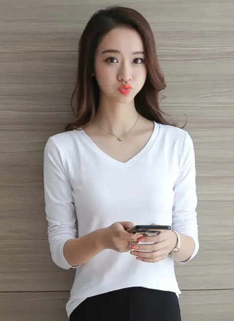 2025 Women Long Sleeve T-Shirt Pure Color Slim Fit - Image 2