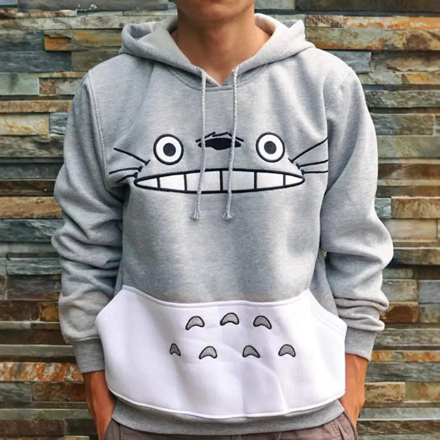 Totoro Printed Hoodie for Women Grey White - Image 2