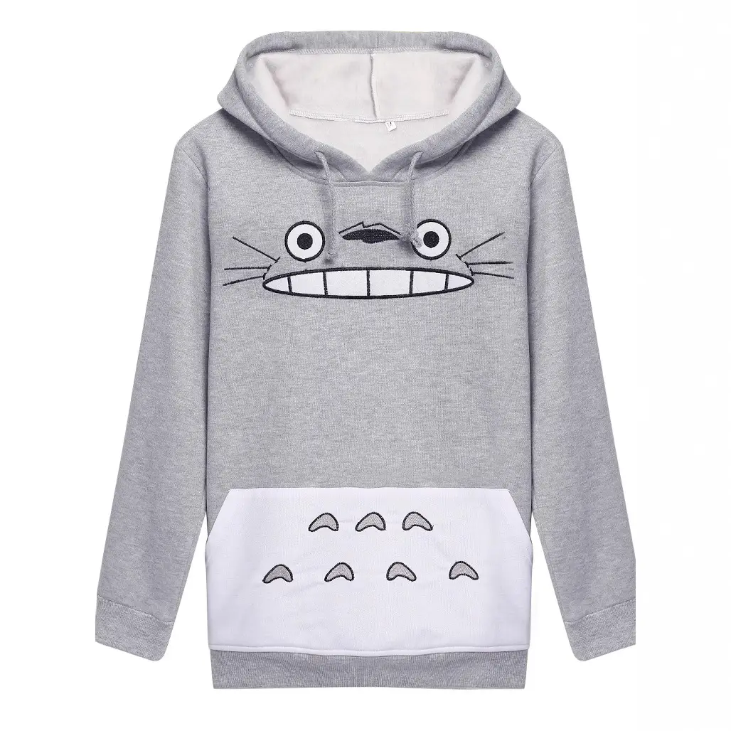 Totoro Printed Hoodie for Women Grey White - Image 3
