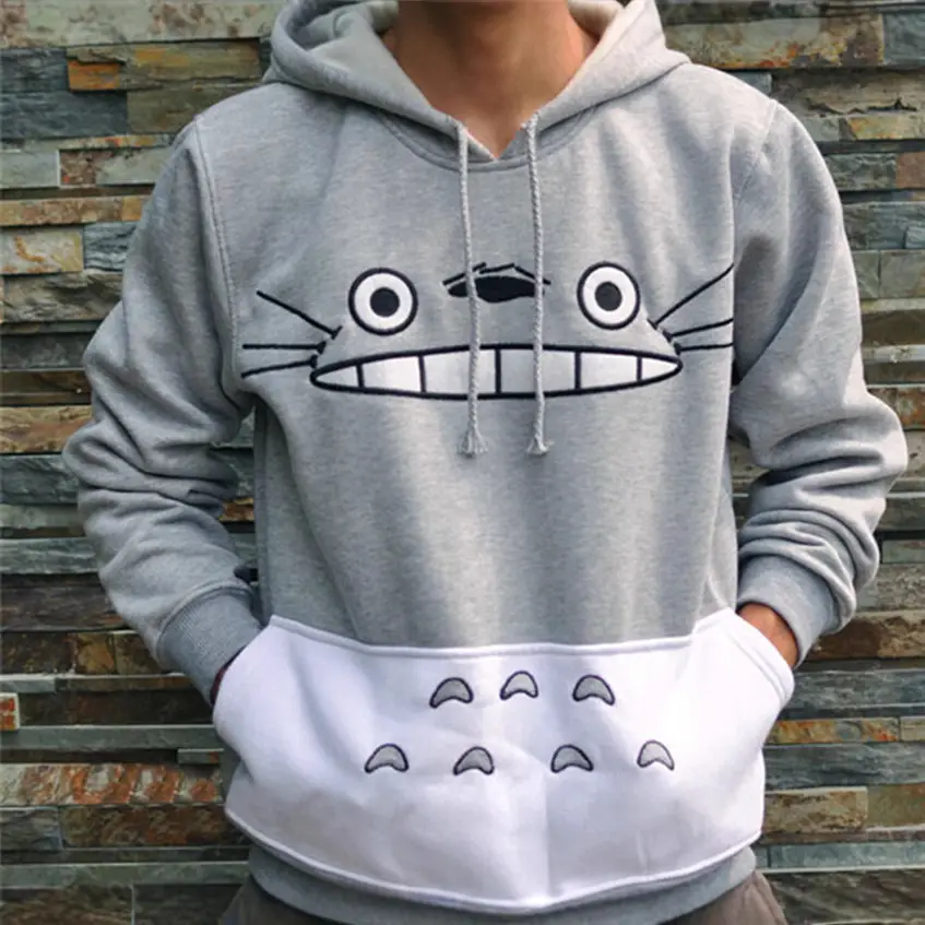 Totoro Printed Hoodie for Women Grey White - Image 4