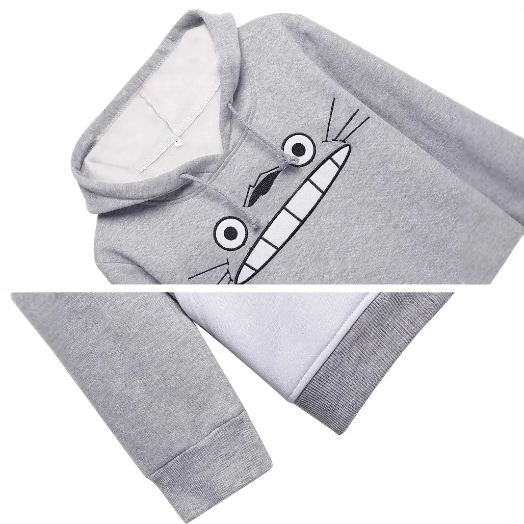 Totoro Printed Hoodie for Women Grey White - Image 5