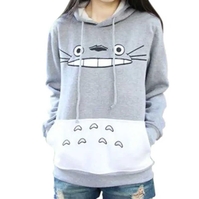 Totoro Printed Hoodie for Women Grey White — feature 2