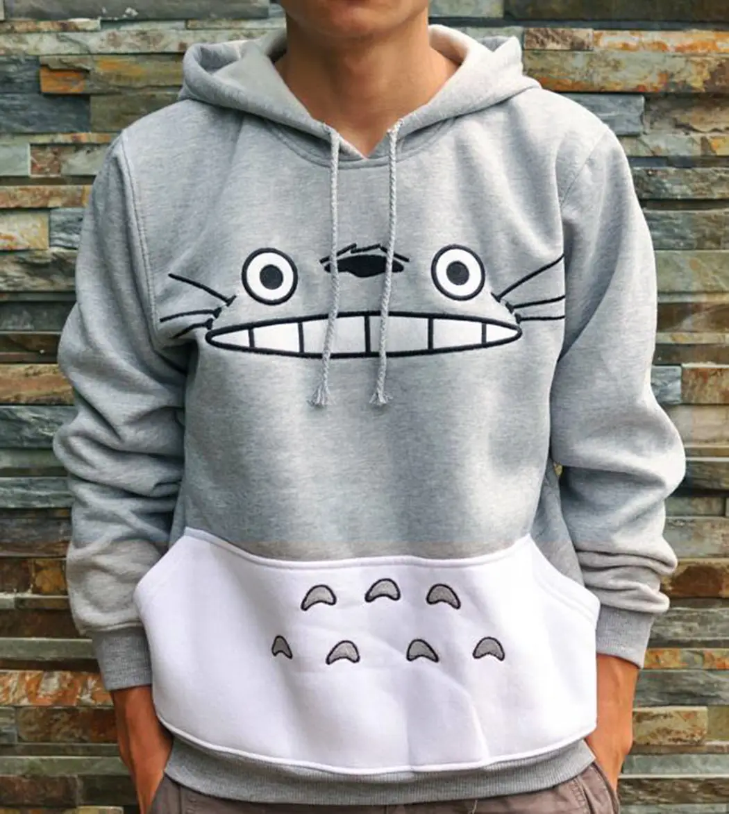 Totoro Printed Hoodie for Women Grey White — feature 3