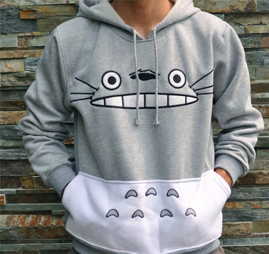 Totoro Printed Hoodie for Women Grey White — feature 4