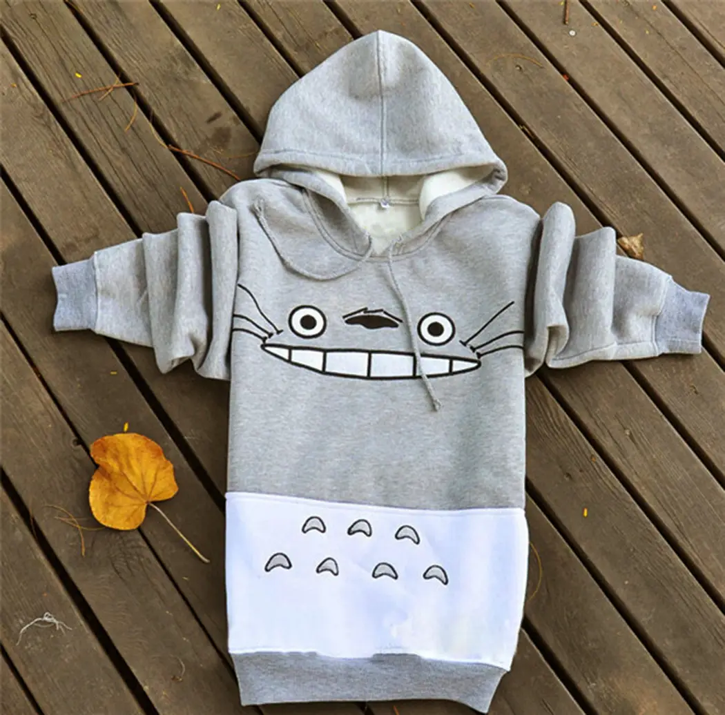 Totoro Printed Hoodie for Women Grey White — feature 6