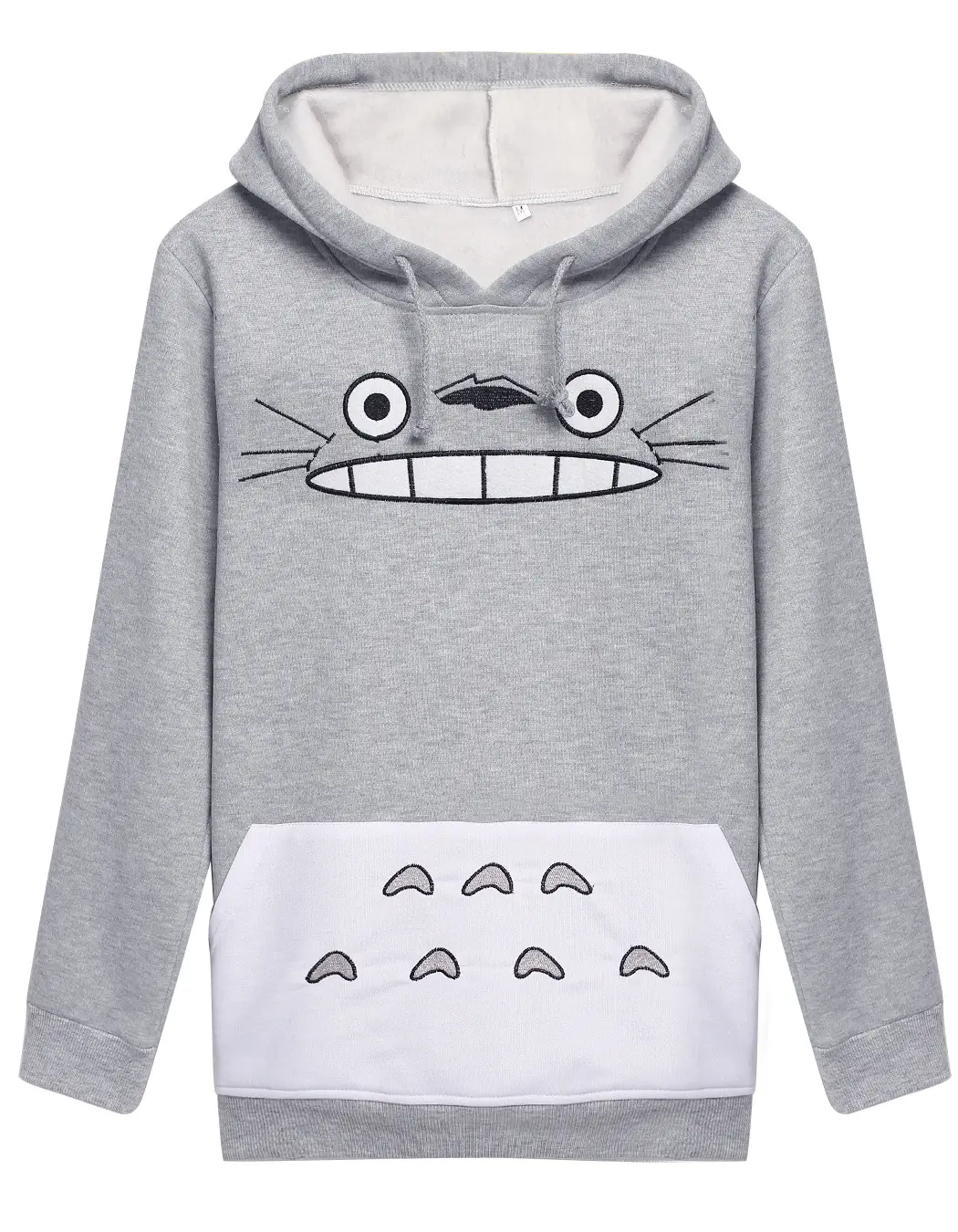 Totoro Printed Hoodie for Women Grey White — feature 7