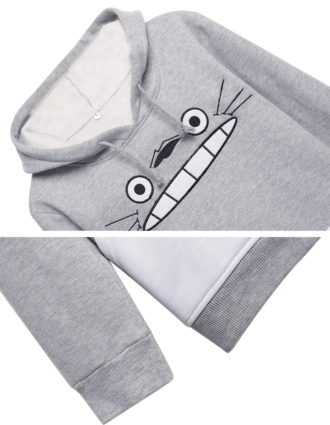 Totoro Printed Hoodie for Women Grey White — feature 9