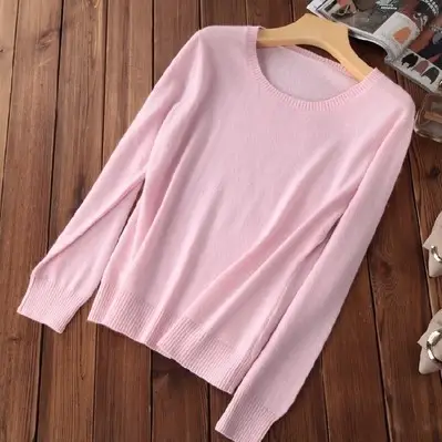 Women Knitted Sweater Solid Color Slim Fit - Image 2