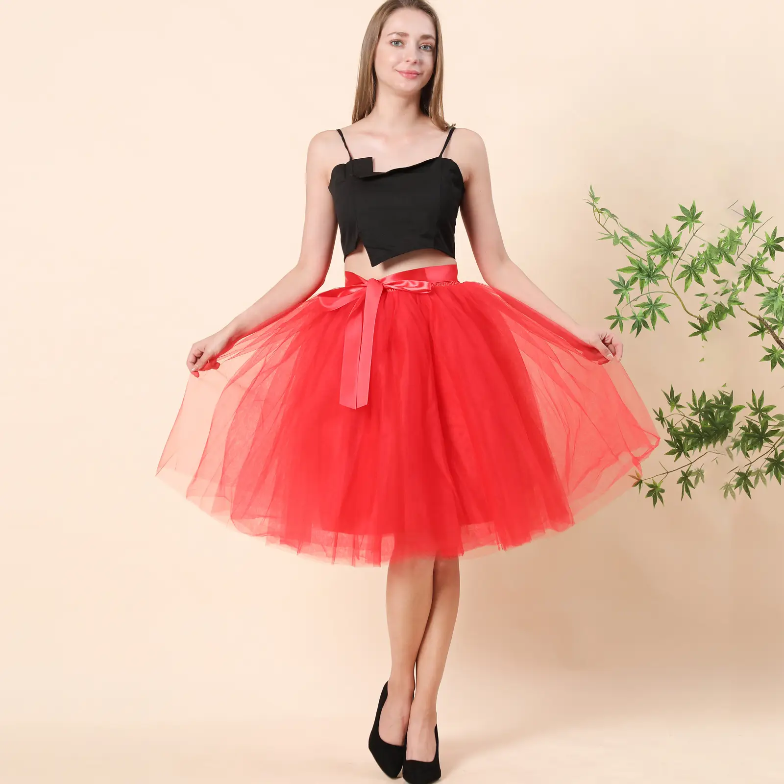 Grey Tulle Tutu Skirt with Belt for Women