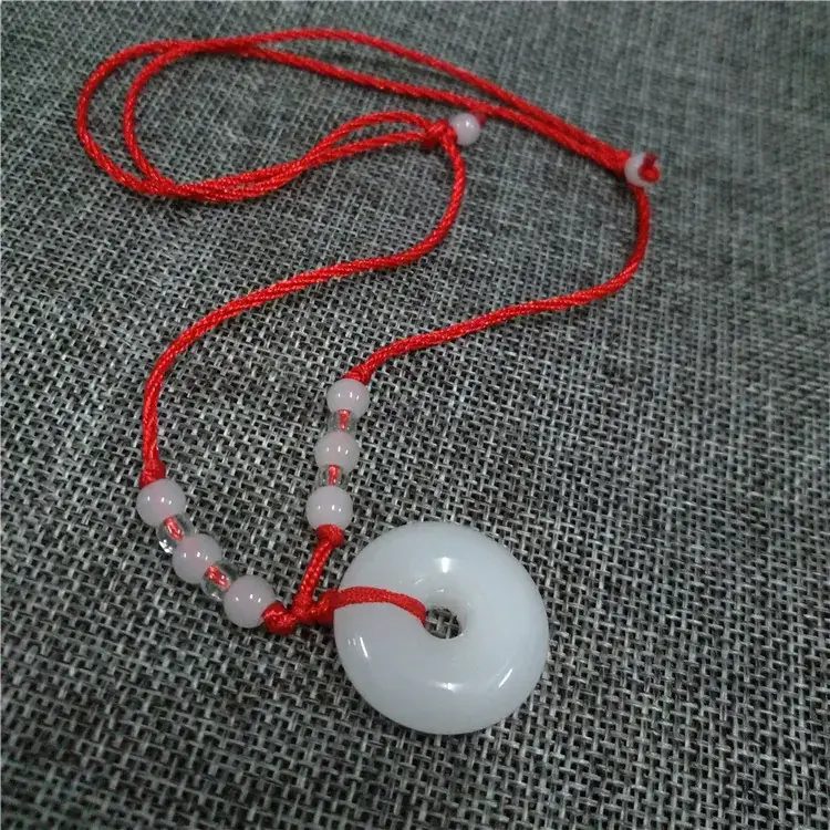 White Jade Guanyin Necklace Red Rope Peace Buckle