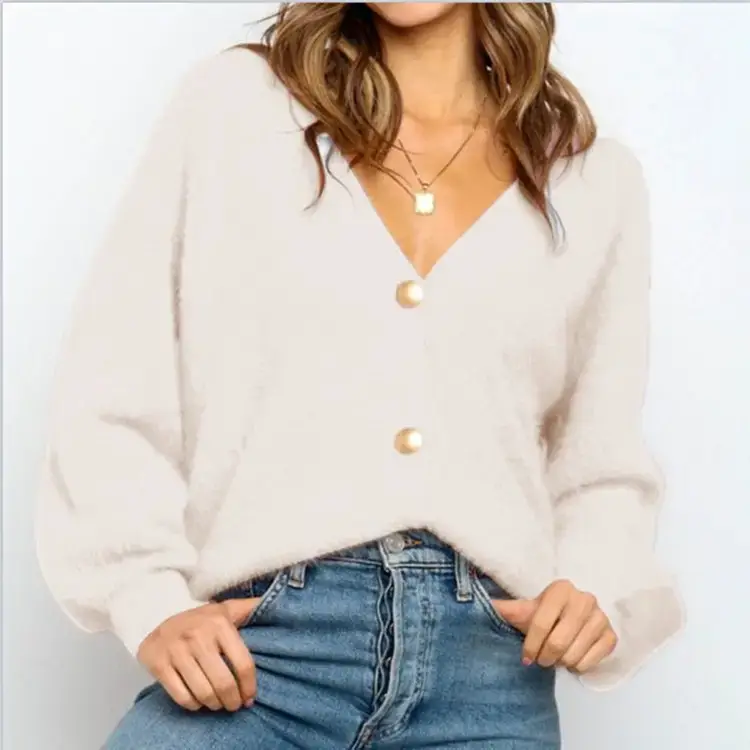 Women's Pink V-Neck Backless Button Cardigan Knit - Image 6