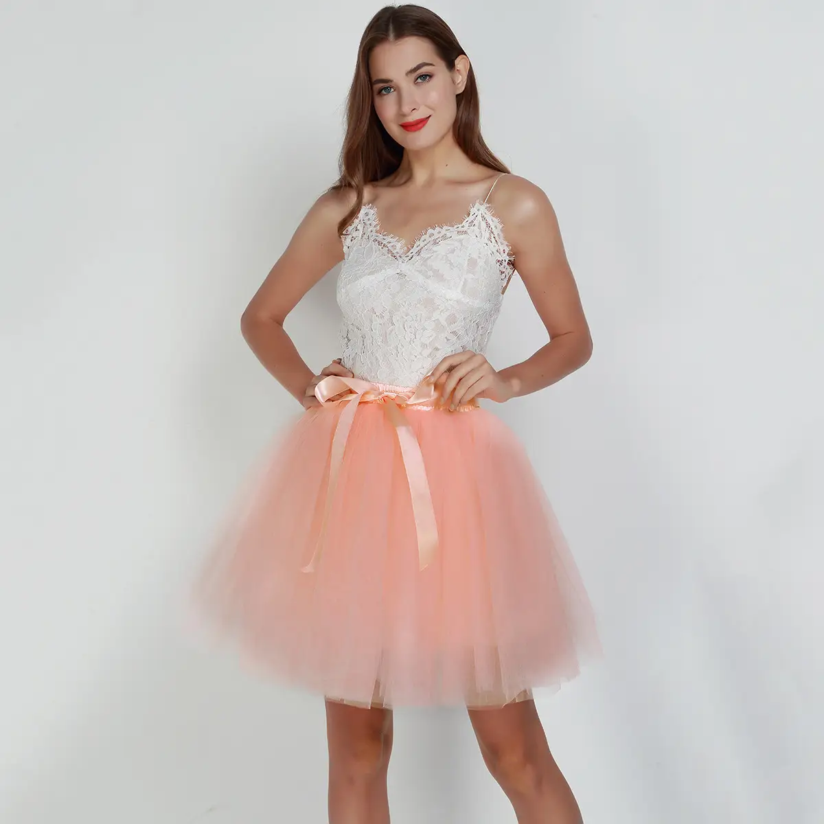 Cross-Border Women's Turquoise Tulle Skirt with Lace Top - Image 3
