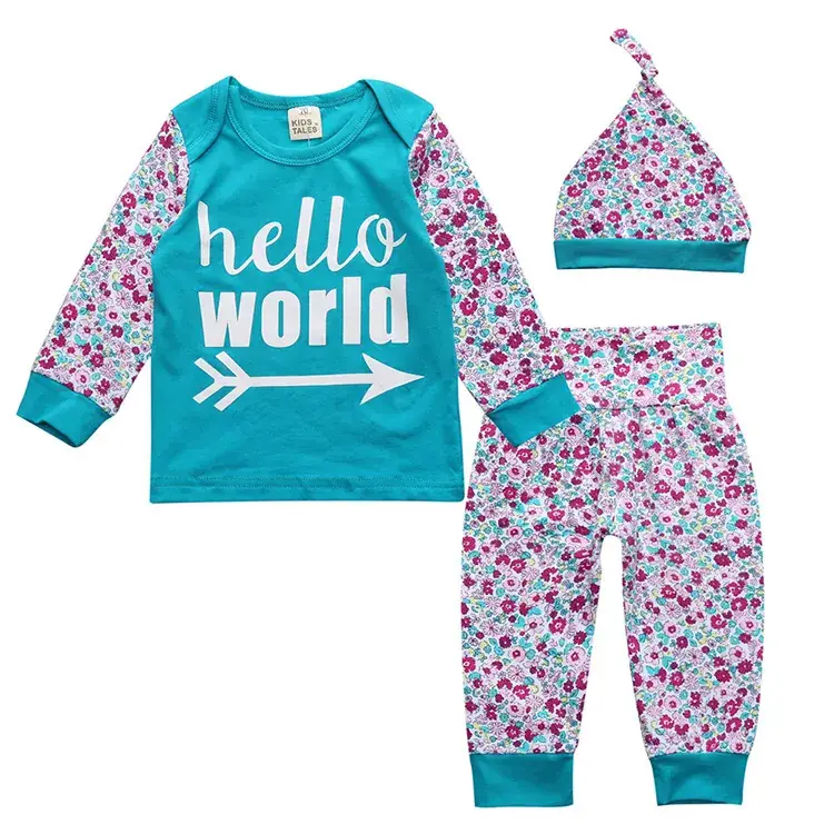 Baby Pajamas Set Blue Paw Print Long Sleeve Top & Pants with Hat