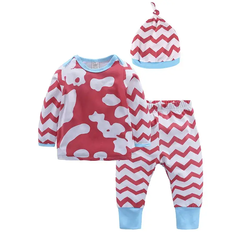 Baby Pajamas Set Blue Paw Print Long Sleeve Top & Pants with Hat