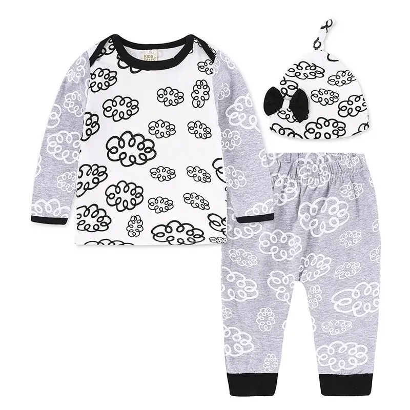 Baby Pajamas Set Blue Paw Print Long Sleeve Top & Pants with Hat