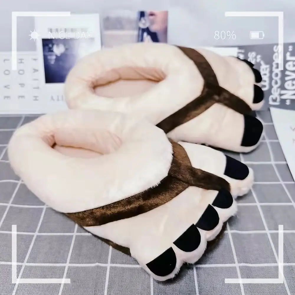 Creative Hobbit Stuffed Cotton Slippers Men's Large Size Home Daily Gift Baotou Thick Sole New Warm Shoes