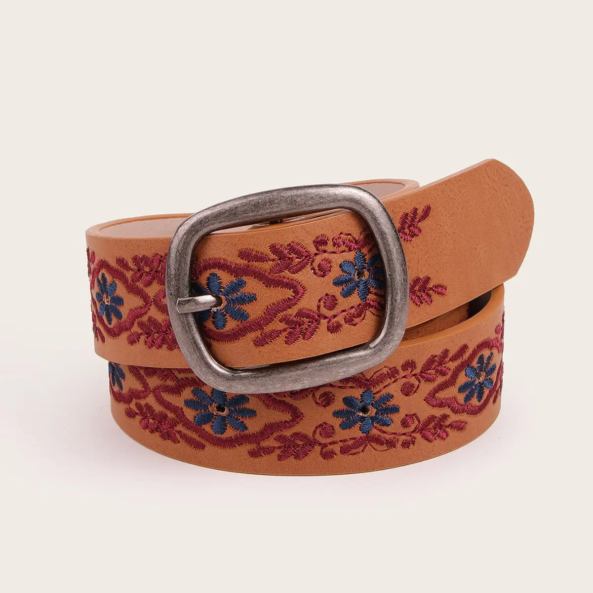Bohemian Embroidered Women's Tan Belt - Image 5