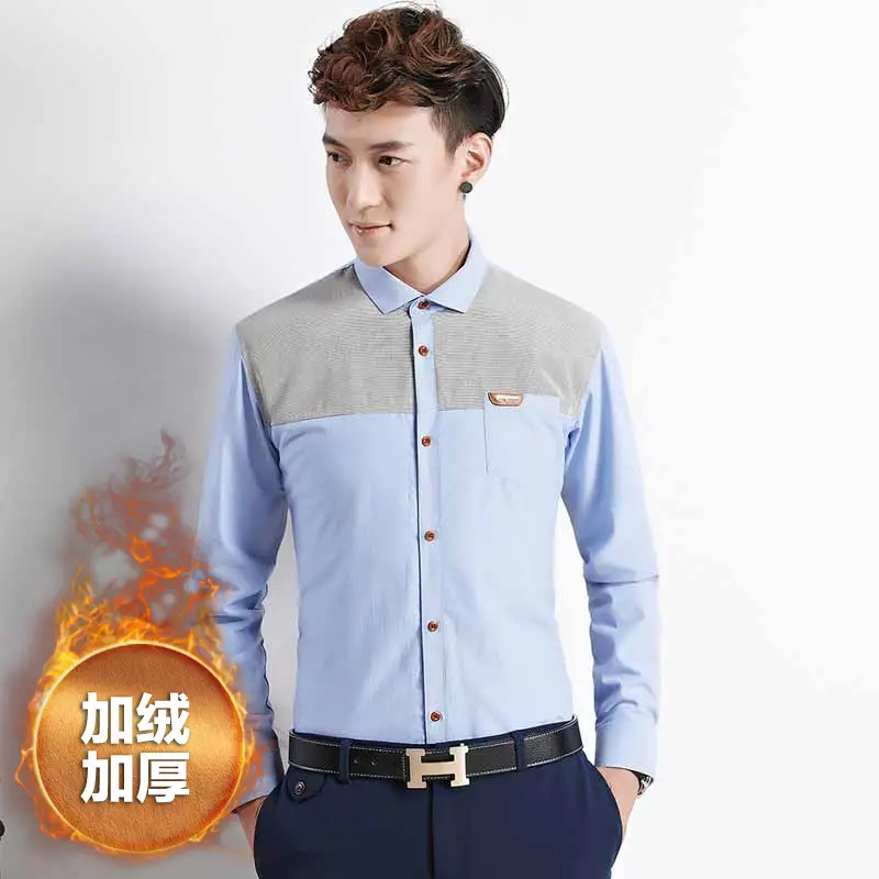 Men Fleece Lined Winter Business Shirt Large - Image 6