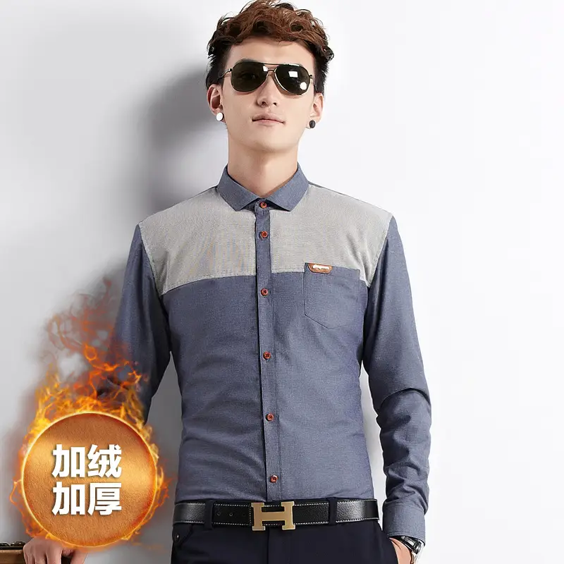 Men Fleece Lined Winter Business Shirt Large - Image 8