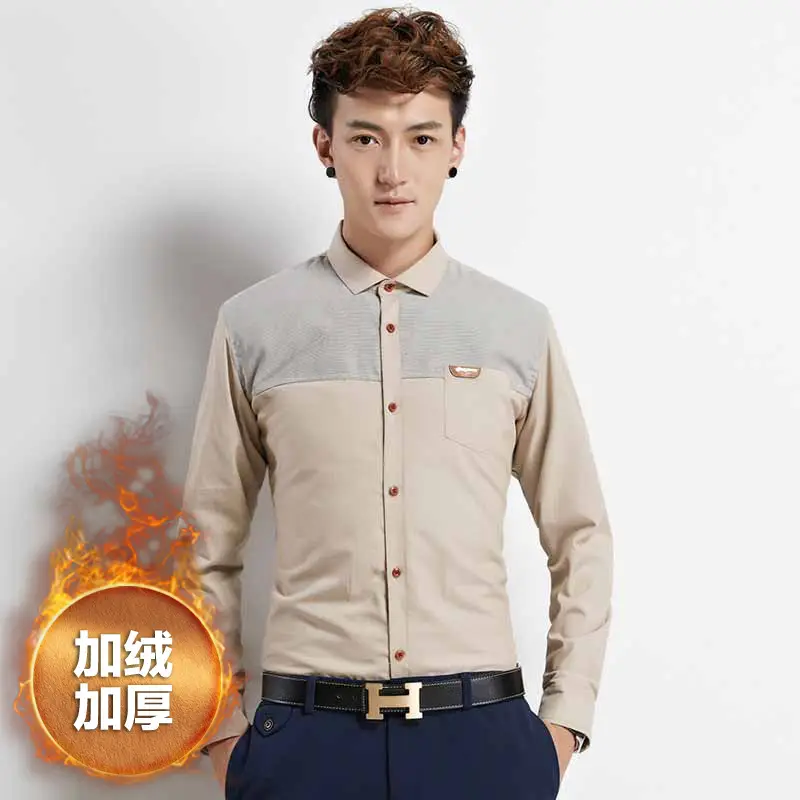Men Fleece Lined Winter Business Shirt Large - Image 4