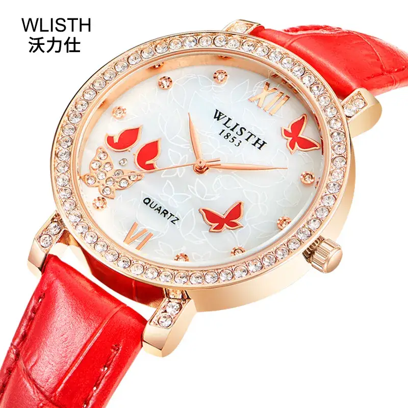 Women's Luxury Diamond Quartz Watch Blue Leather Band - Image 5