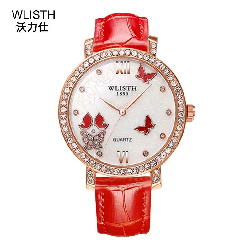 Women's Luxury Diamond Quartz Watch Blue Leather Band - Image 6