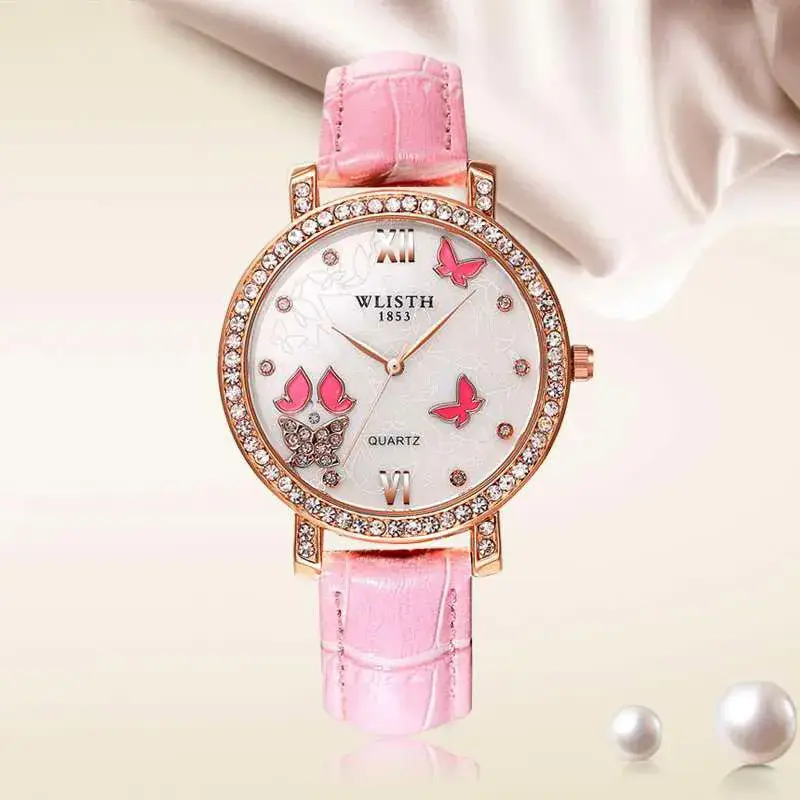 Women's Luxury Diamond Quartz Watch Blue Leather Band - Image 8