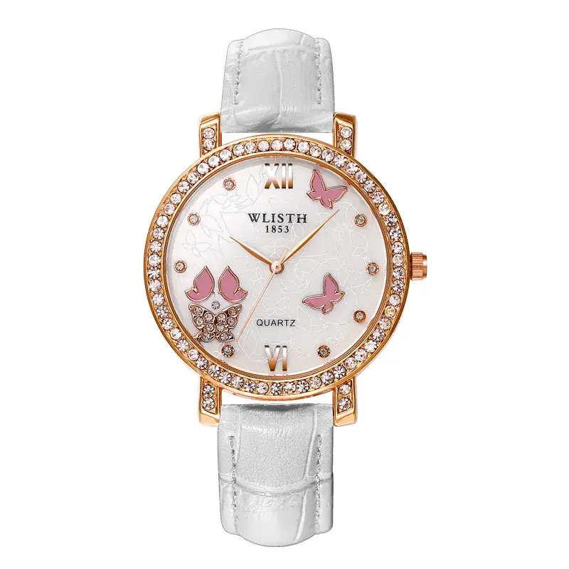 Women's Luxury Diamond Quartz Watch Blue Leather Band - Image 9