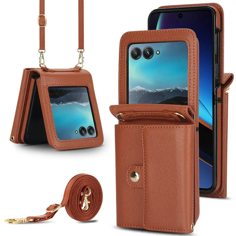 Red Leather Flip Phone Case with Strap for Moto Razr - Image 6