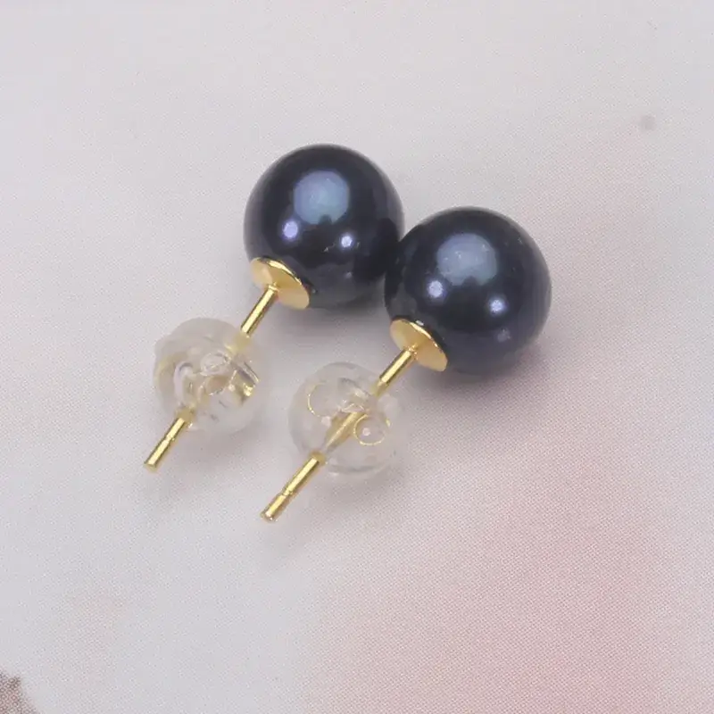 6.5-7.5mm Black Pearl Earrings S925 Silver - Image 2