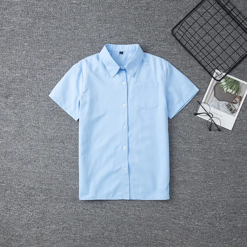 Men Light Blue Pointed Collar Shirt Short Sleeve - Image 6