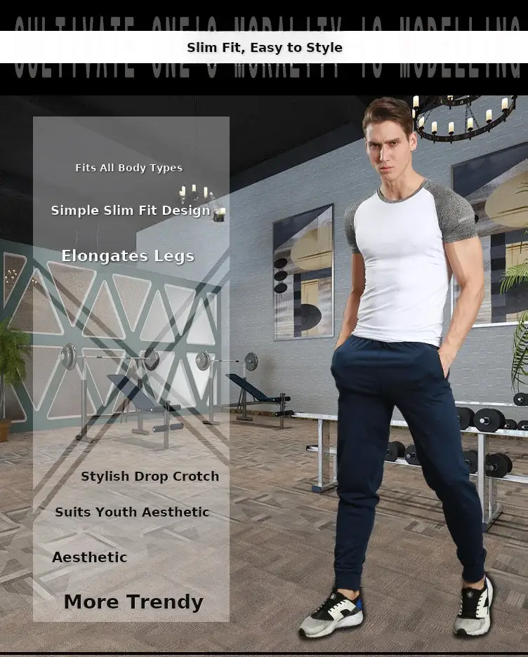 Men's Black Slim Fit Sweatpants Casual Running Pants — feature 6