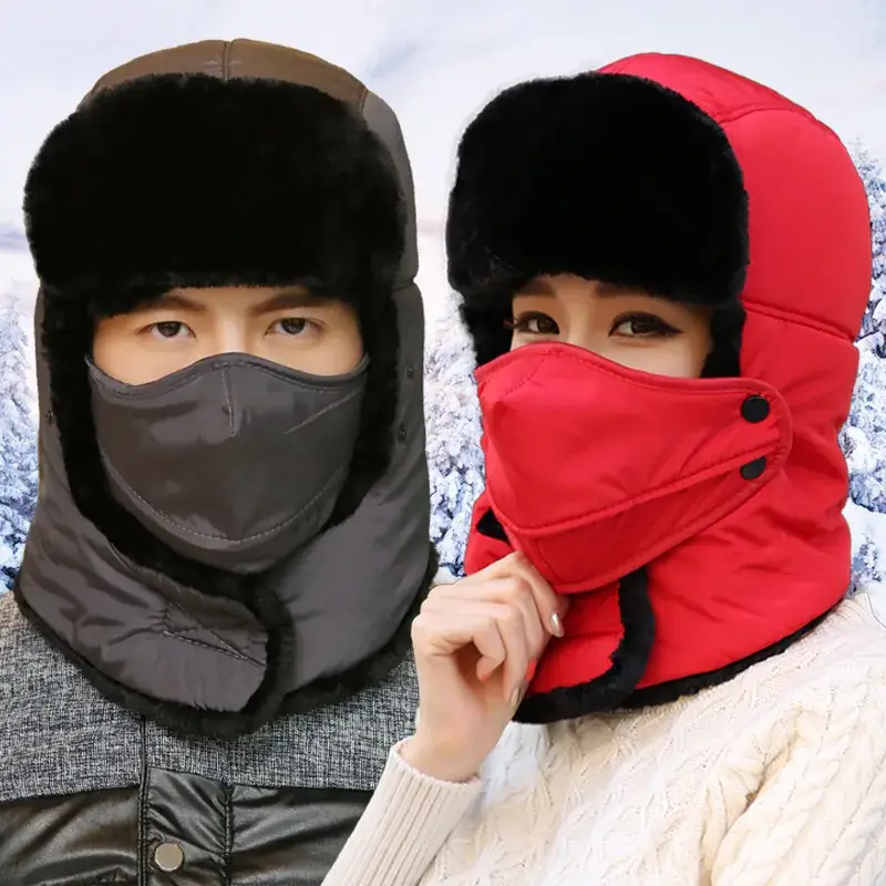 Winter Windproof Ski Hat Black Men Women