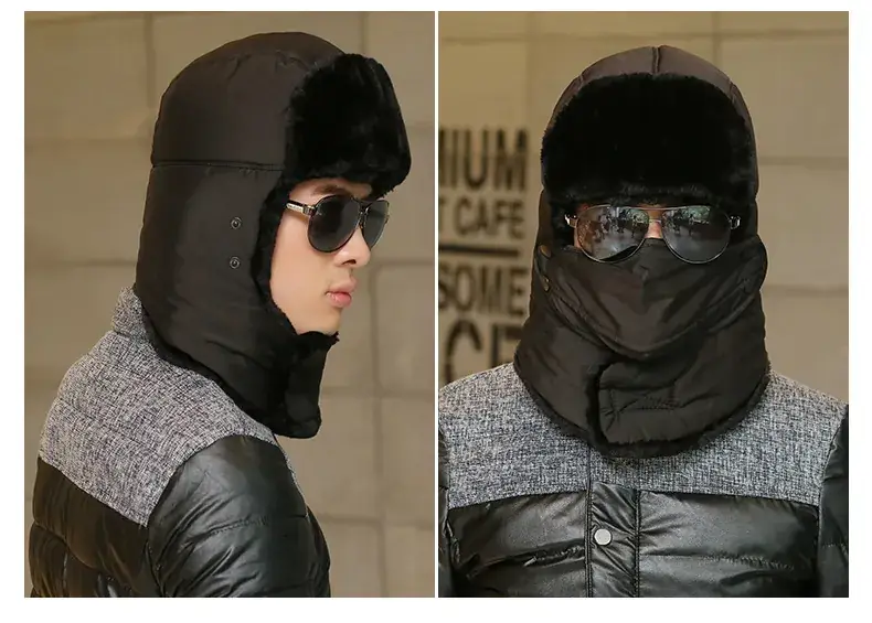 Winter Windproof Ski Hat Black Men Women — feature 12