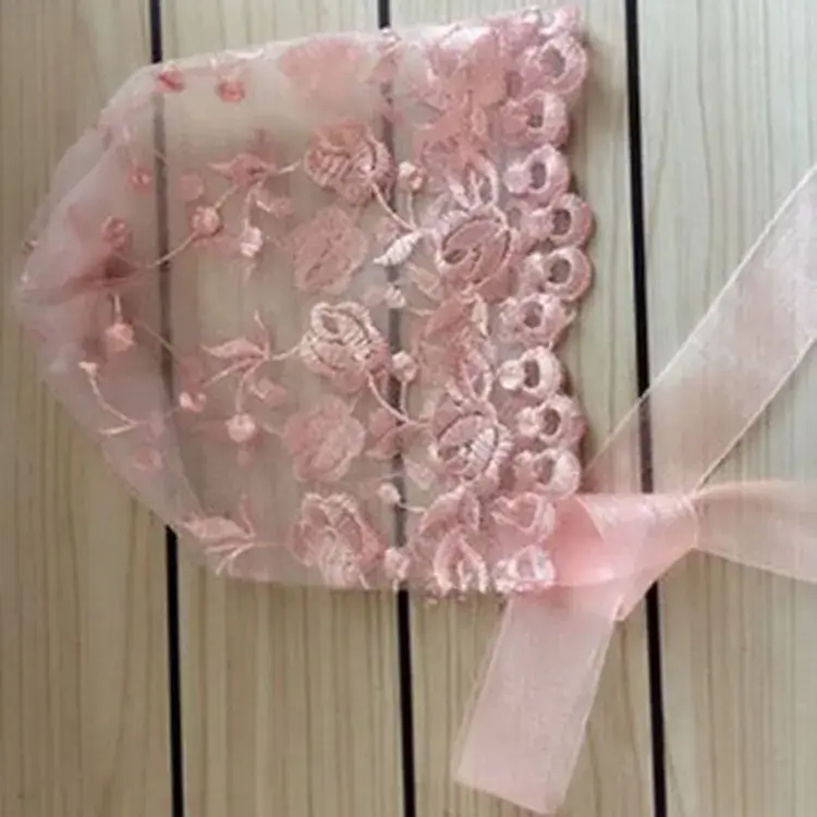 Newborn Full Moon Photography Hat Grey Lace Baby Hat Pink Baby Basin Hat - Image 2