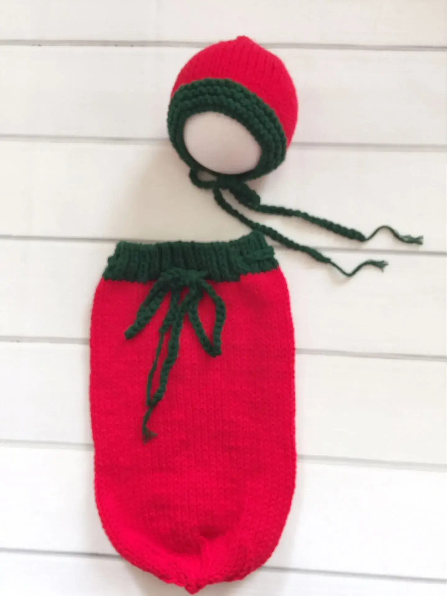 Newborn Knitted Sweater Suit Red Green Handmade Wool - Image 2