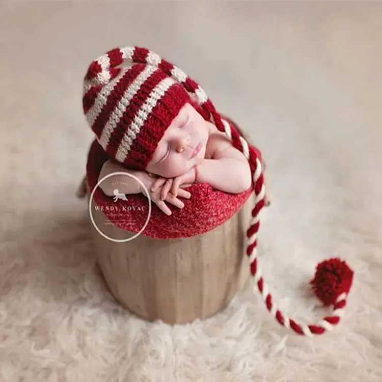 Newborn Knitted Hat with Long Tail Ball Decor - Image 14